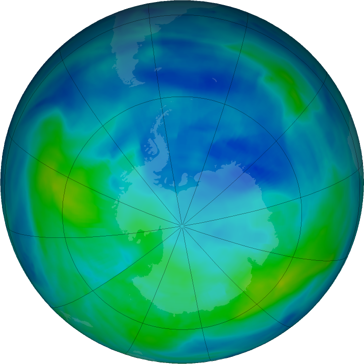 Antarctic ozone map for 22 April 2021